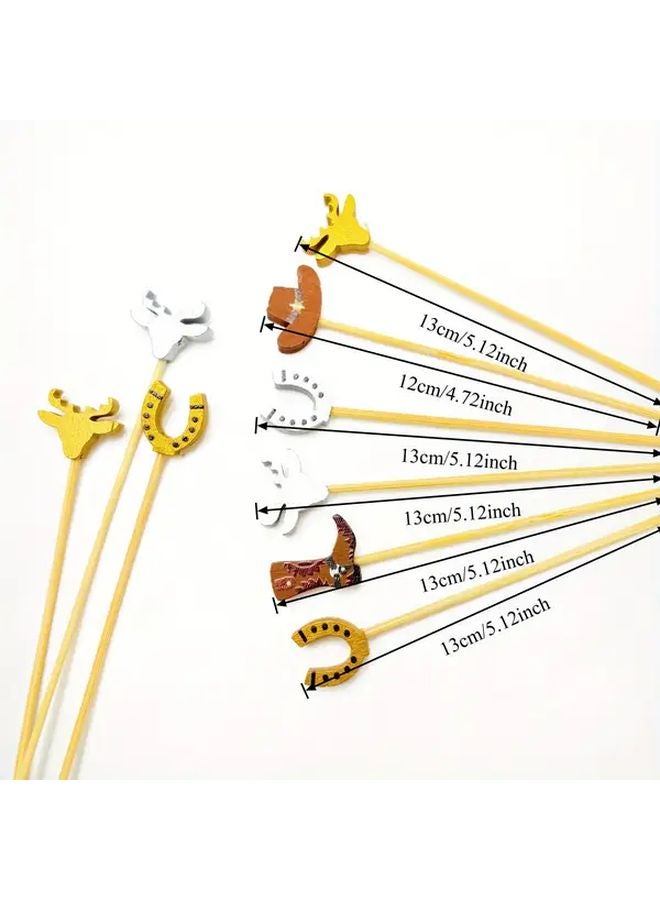 90pcs Western Cowboy Theme Dessert Sticks Six Random Mix Cake Toppers Party Decoration Picks - Image 3